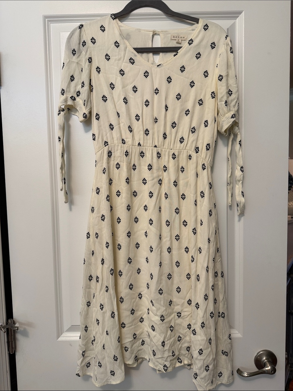 bohme Cream Midi Dress with Black Diamond Print